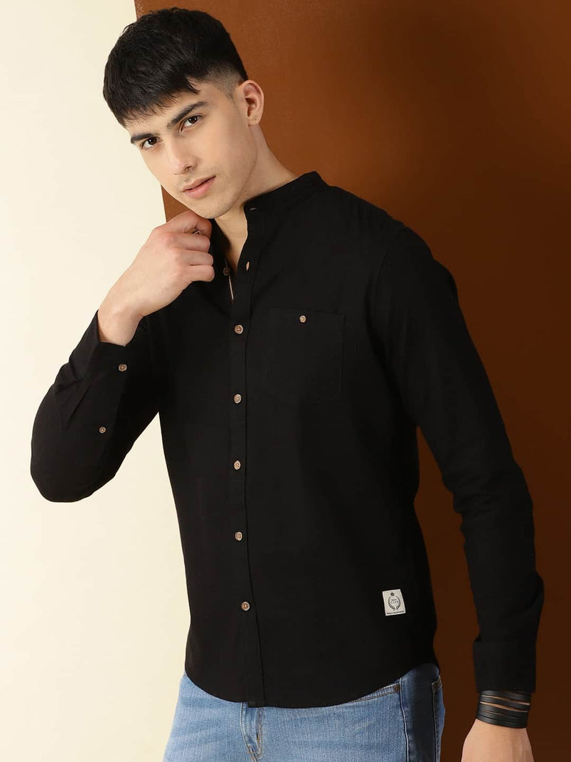 Thomas Scott Men Classic Slim Fit Mandarin Collar Cotton Casual Shirt