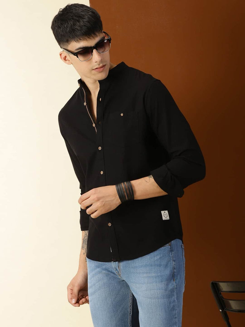 Thomas Scott Men Classic Slim Fit Mandarin Collar Cotton Casual Shirt