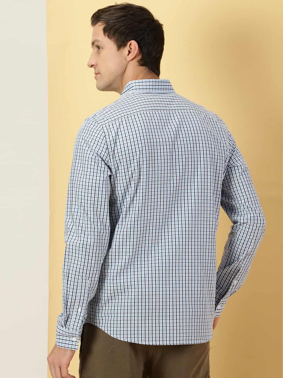 Thomas Scott Men Micro Checks Classic Slim Fit Cotton Casual Shirt
