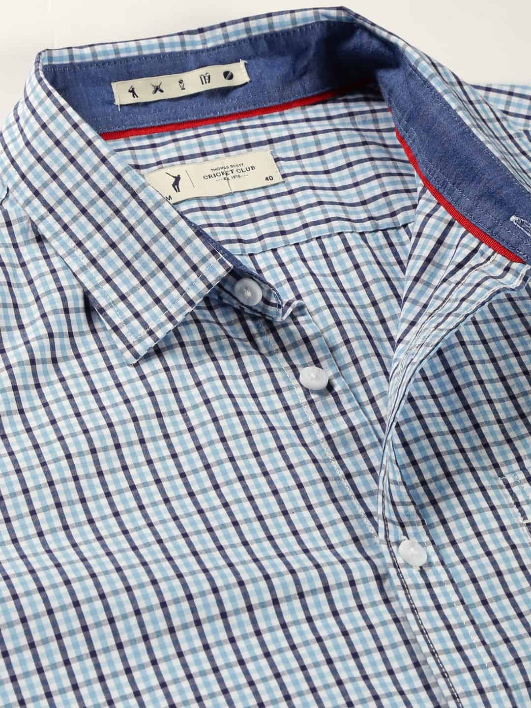 Thomas Scott Men Micro Checks Classic Slim Fit Cotton Casual Shirt
