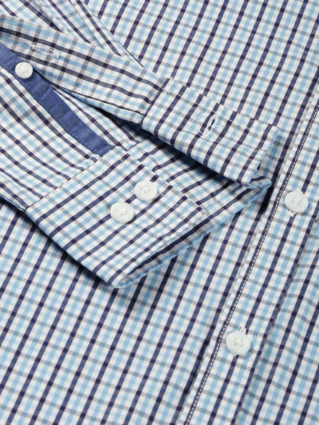 Thomas Scott Men Micro Checks Classic Slim Fit Cotton Casual Shirt
