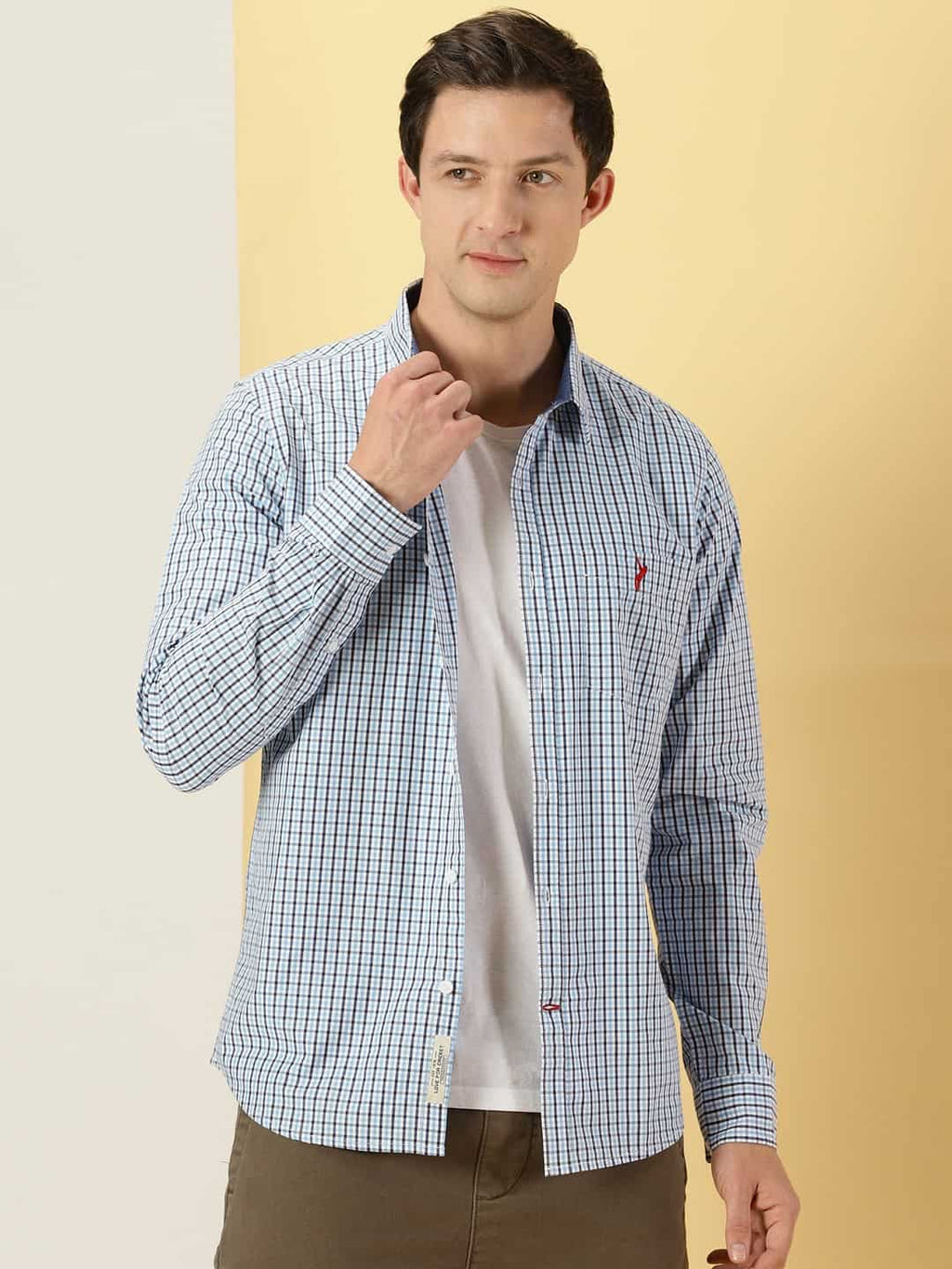Thomas Scott Men Micro Checks Classic Slim Fit Cotton Casual Shirt