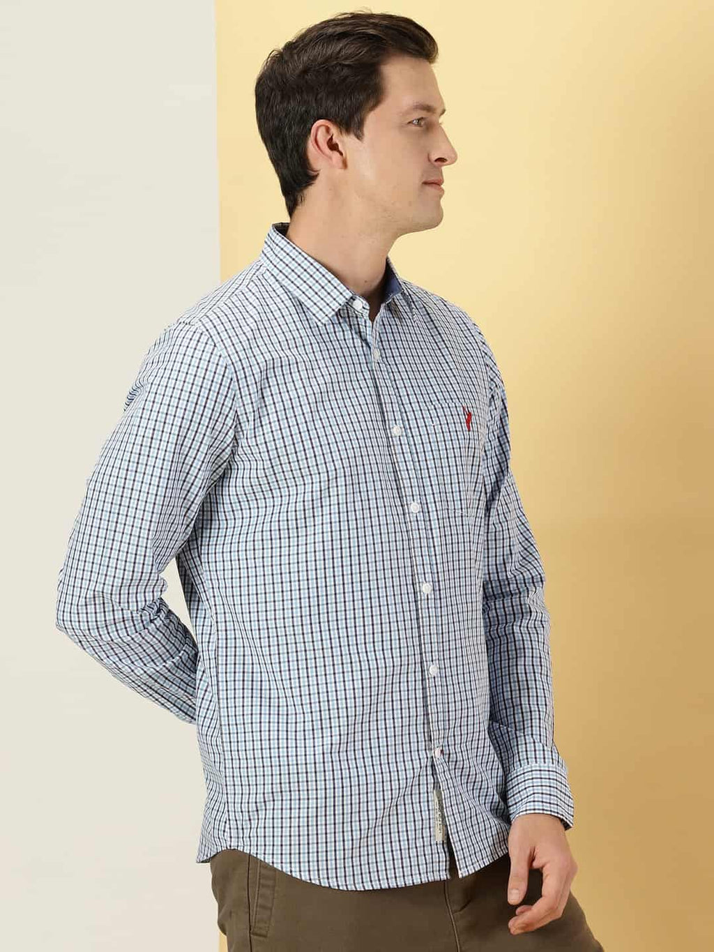 Thomas Scott Men Micro Checks Classic Slim Fit Cotton Casual Shirt