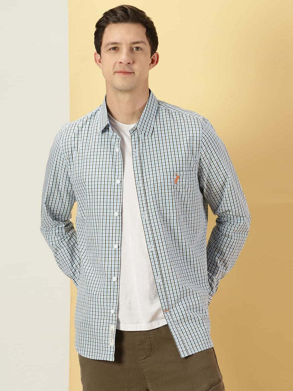 Thomas Scott Men Micro Checks Classic Slim Fit Cotton Casual Shirt
