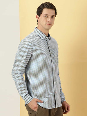 Thomas Scott Men Micro Checks Classic Slim Fit Cotton Casual Shirt