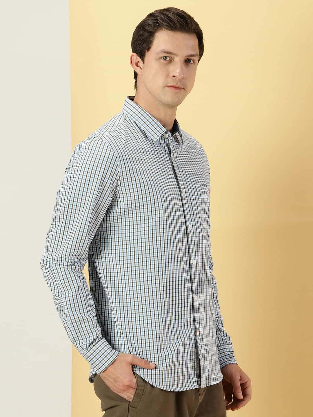 Thomas Scott Men Micro Checks Classic Slim Fit Cotton Casual Shirt