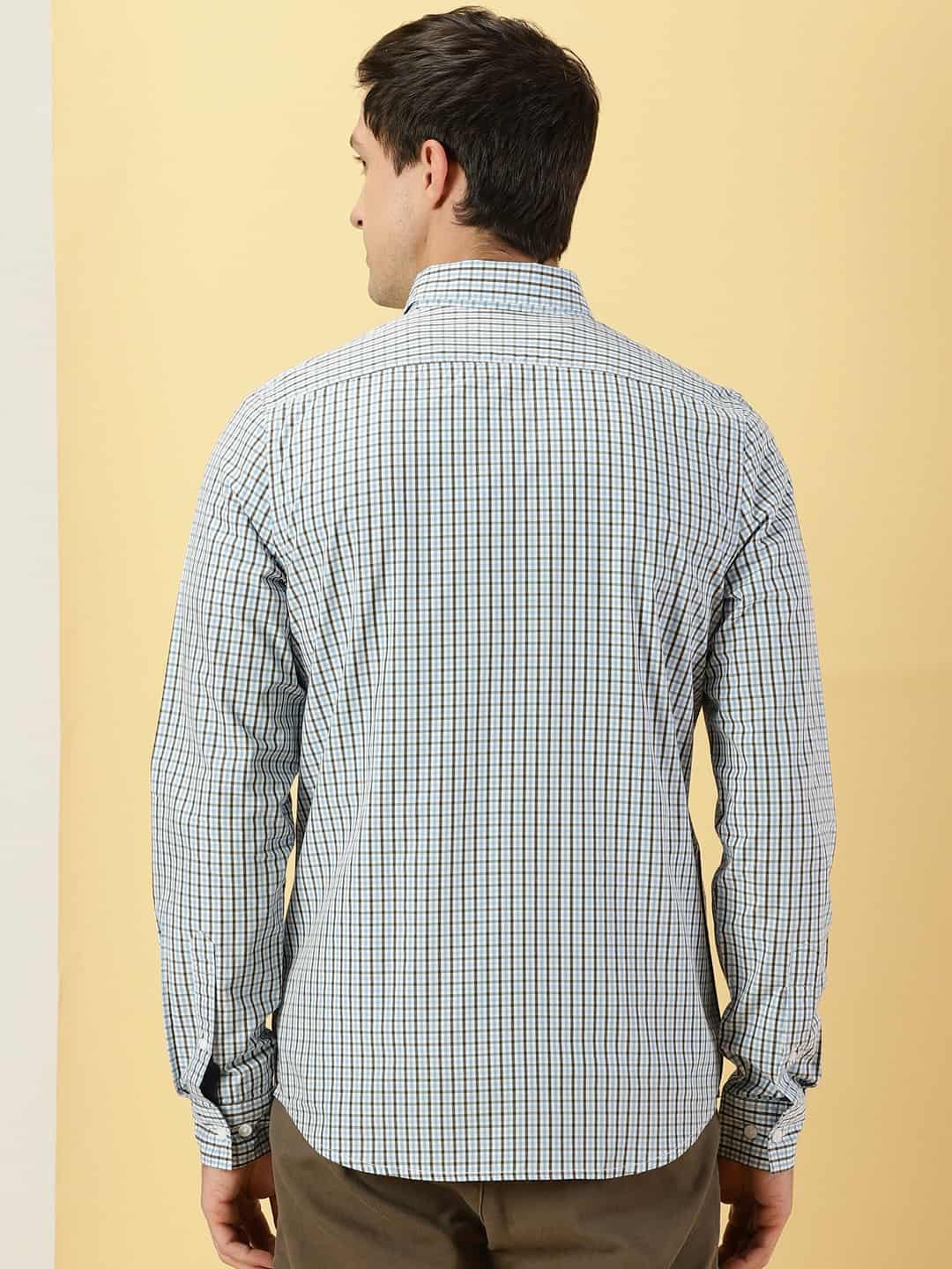 Thomas Scott Men Micro Checks Classic Slim Fit Cotton Casual Shirt