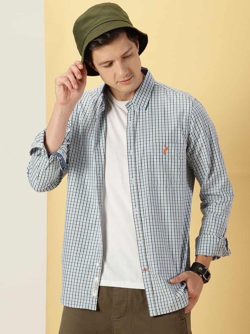 Thomas Scott Men Micro Checks Classic Slim Fit Cotton Casual Shirt