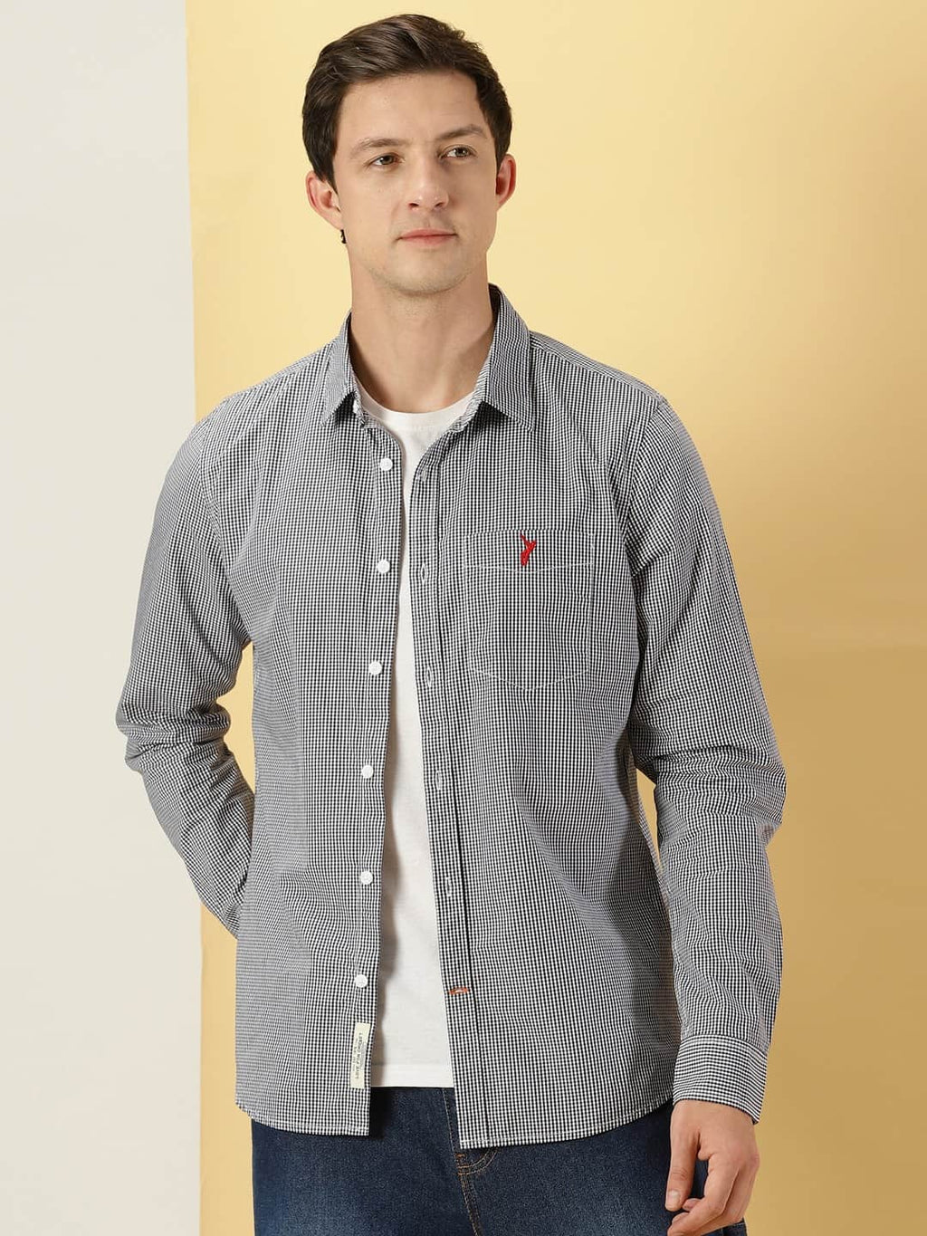 Thomas Scott Men Classic Slim Fit Micro Checked Pure Cotton Casual Shirt