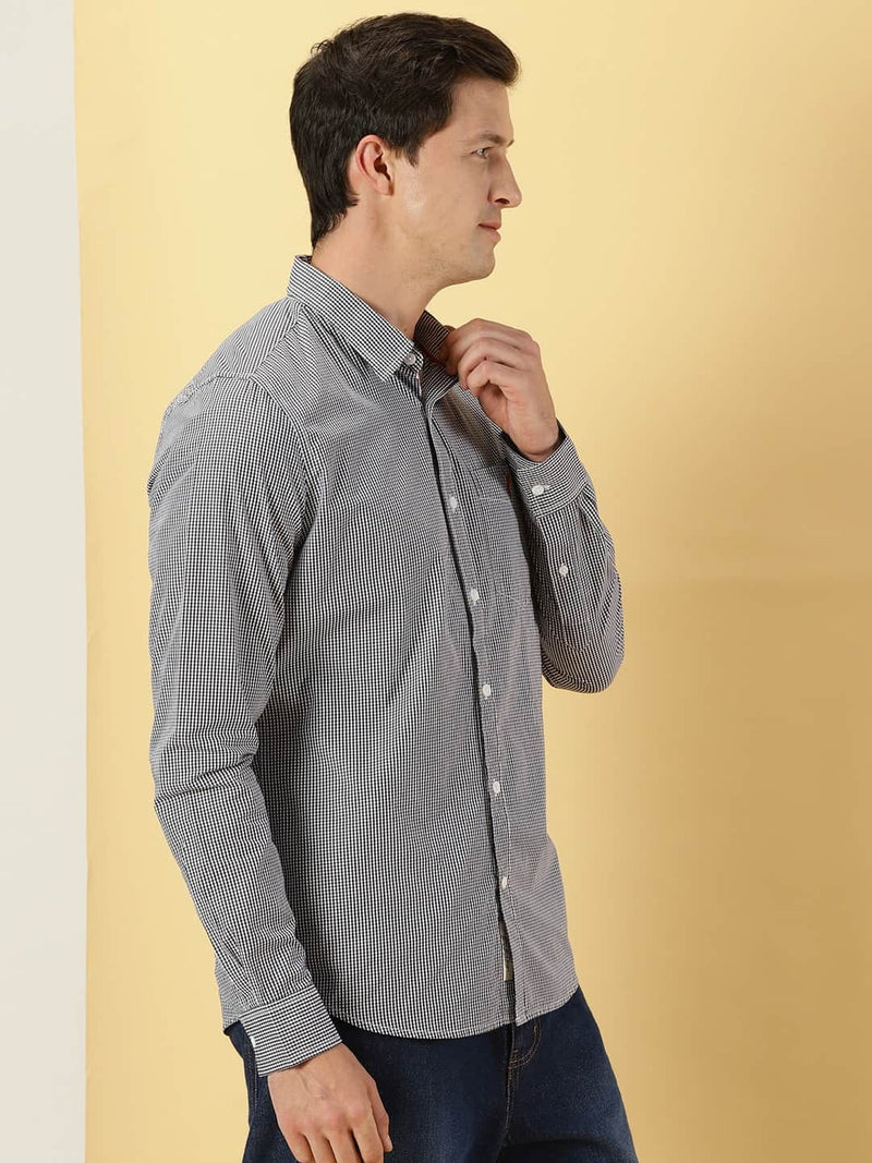 Thomas Scott Men Classic Slim Fit Micro Checked Pure Cotton Casual Shirt