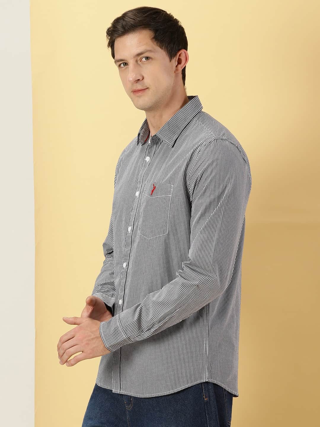 Thomas Scott Men Classic Slim Fit Micro Checked Pure Cotton Casual Shirt