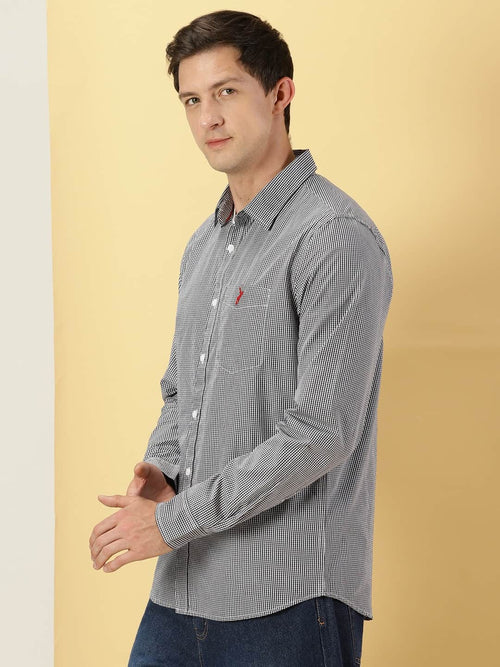 Thomas Scott Men Classic Slim Fit Micro Checked Pure Cotton Casual Shirt