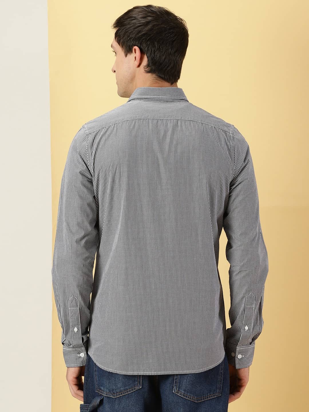 Thomas Scott Men Classic Slim Fit Micro Checked Pure Cotton Casual Shirt