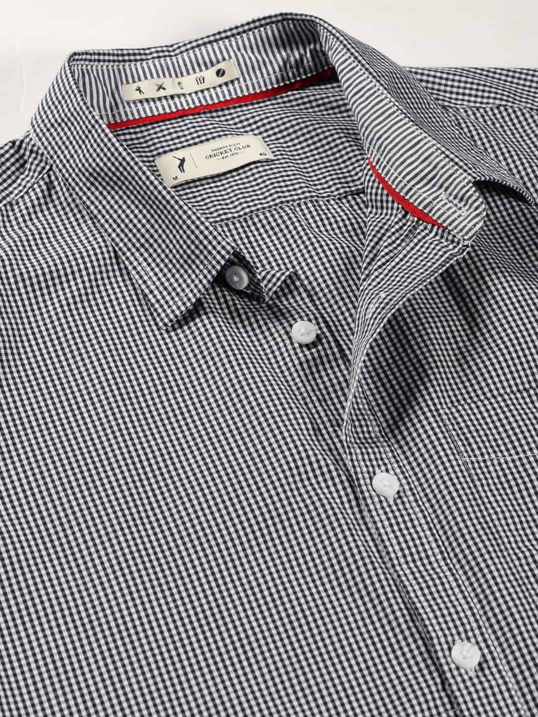 Thomas Scott Men Classic Slim Fit Micro Checked Pure Cotton Casual Shirt