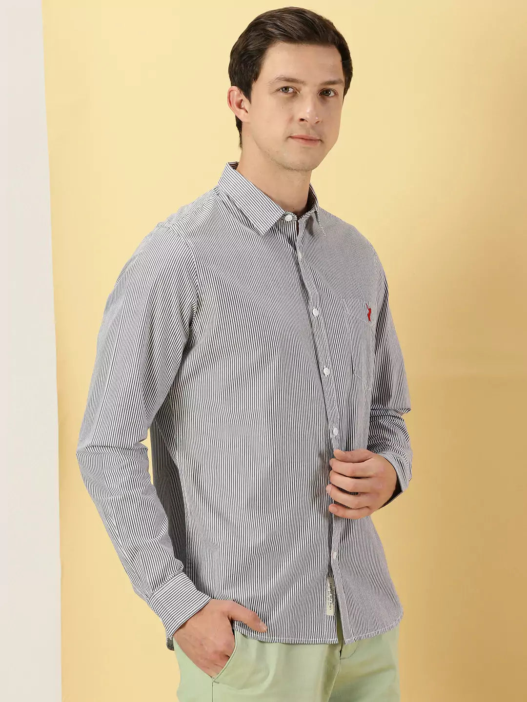 Thomas Scott Men Classic Slim Fit Vertical Striped Pure Cotton Casual Shirt