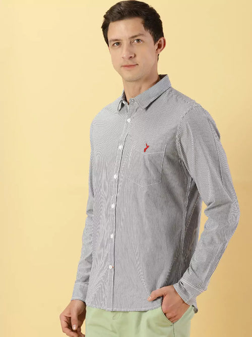 Thomas Scott Men Classic Slim Fit Vertical Striped Pure Cotton Casual Shirt