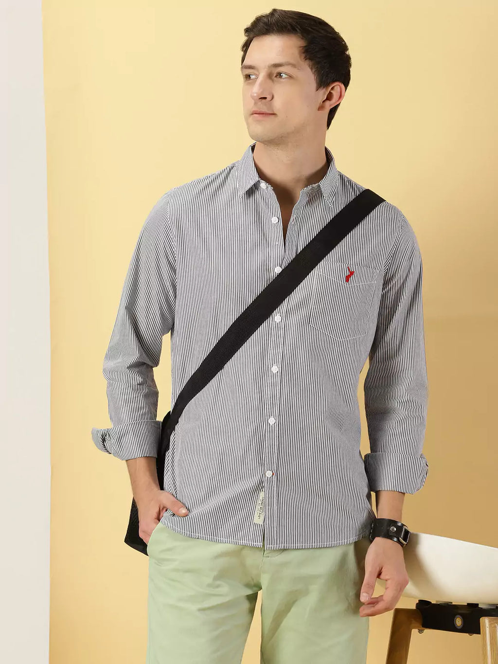 Thomas Scott Men Classic Slim Fit Vertical Striped Pure Cotton Casual Shirt