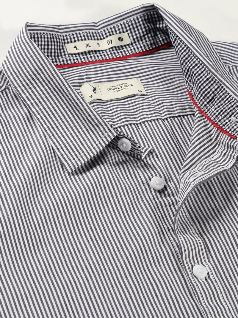 Thomas Scott Men Classic Slim Fit Vertical Striped Pure Cotton Casual Shirt