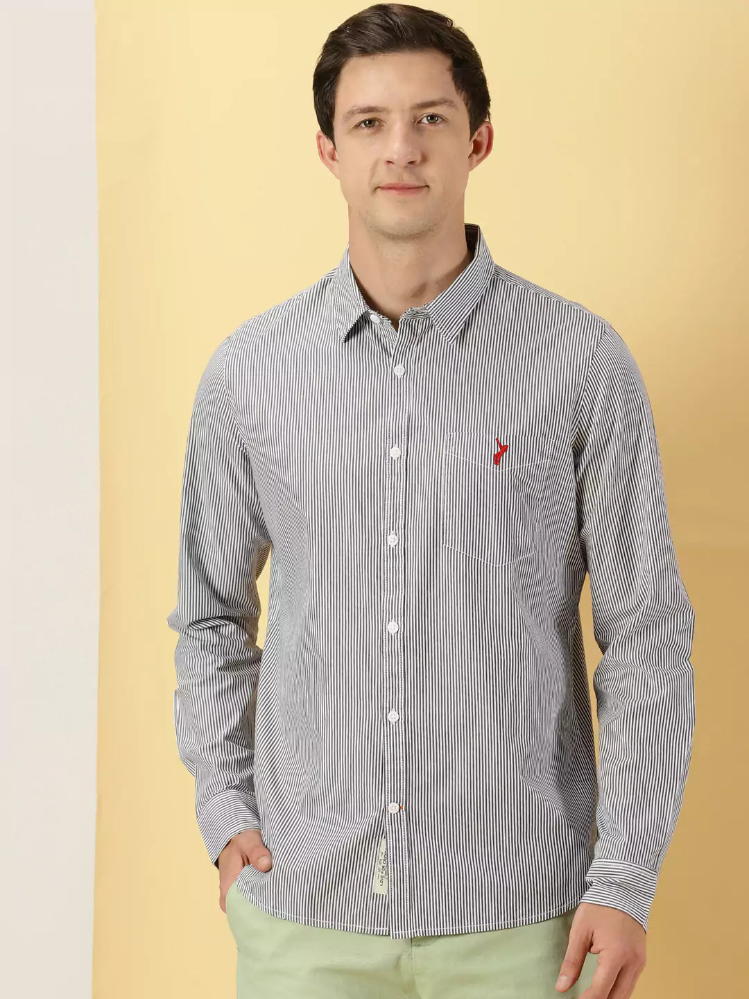 Thomas Scott Men Classic Slim Fit Vertical Striped Pure Cotton Casual Shirt