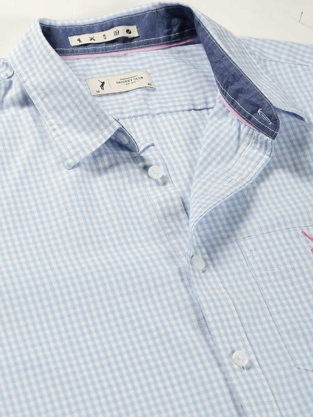 Thomas Scott Men Micro Checks Classic Slim Fit Cotton Casual Shirt