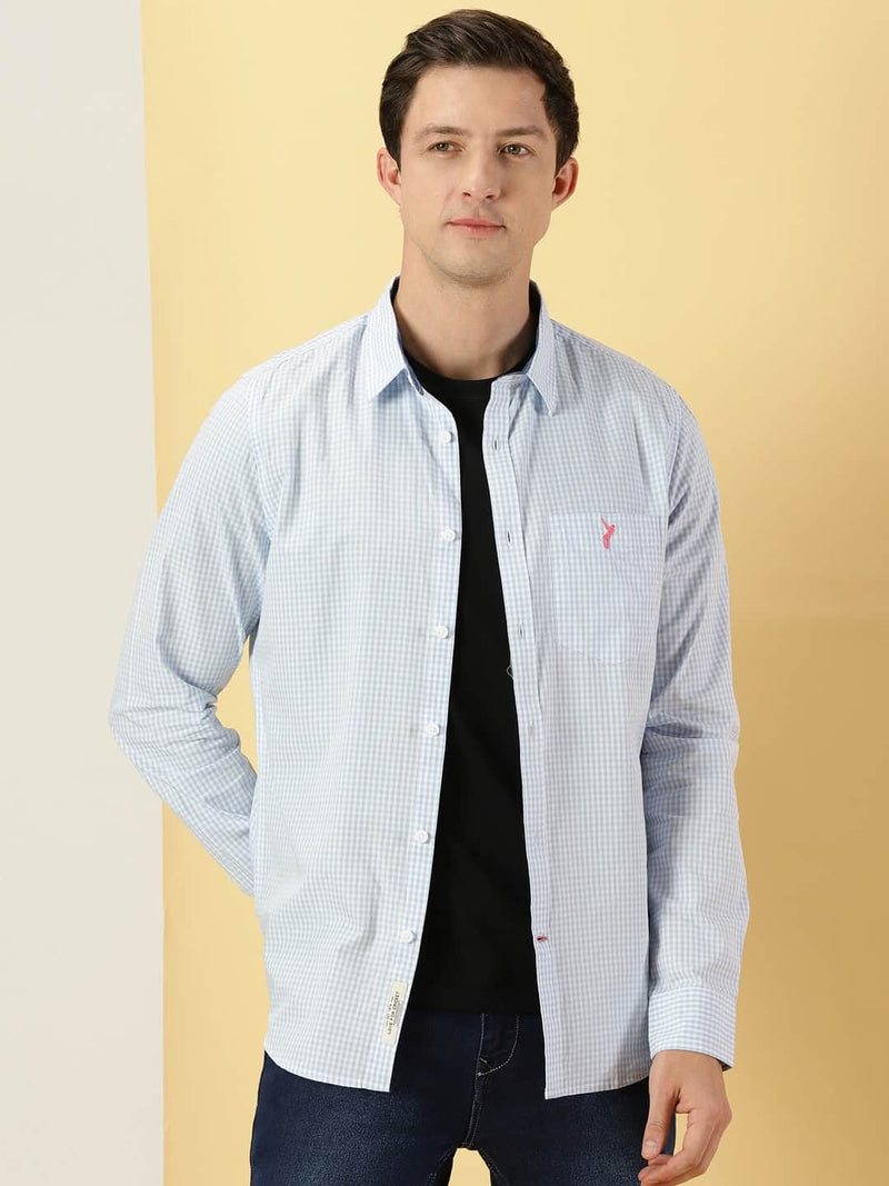 Thomas Scott Men Micro Checks Classic Slim Fit Cotton Casual Shirt