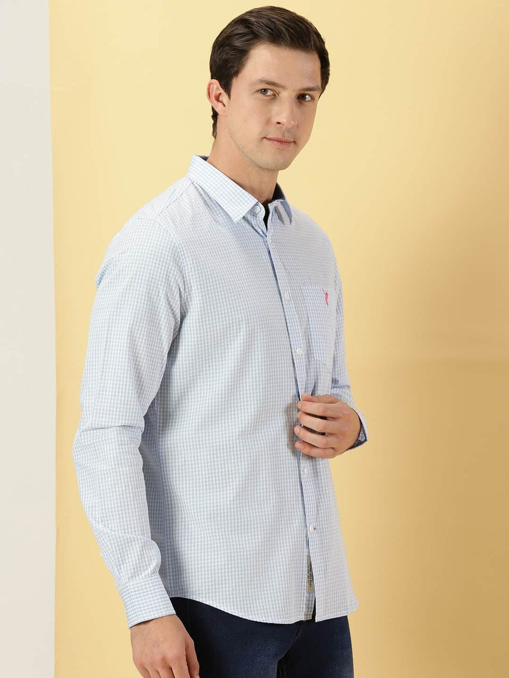 Thomas Scott Men Micro Checks Classic Slim Fit Cotton Casual Shirt