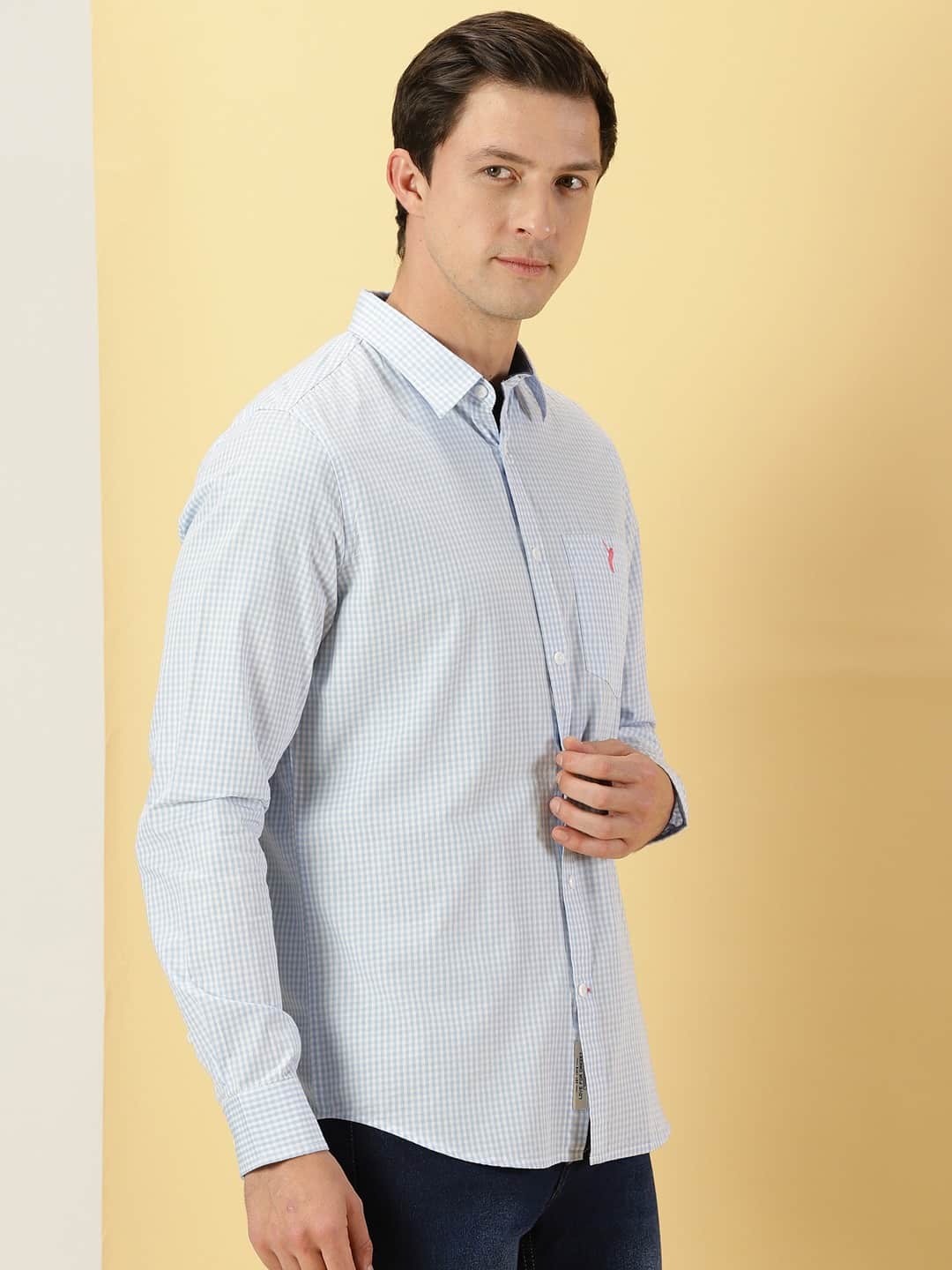 Thomas Scott Men Micro Checks Classic Slim Fit Cotton Casual Shirt