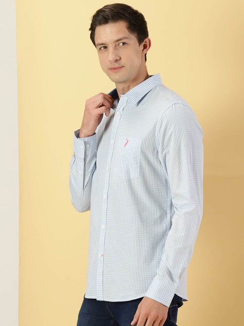Thomas Scott Men Micro Checks Classic Slim Fit Cotton Casual Shirt