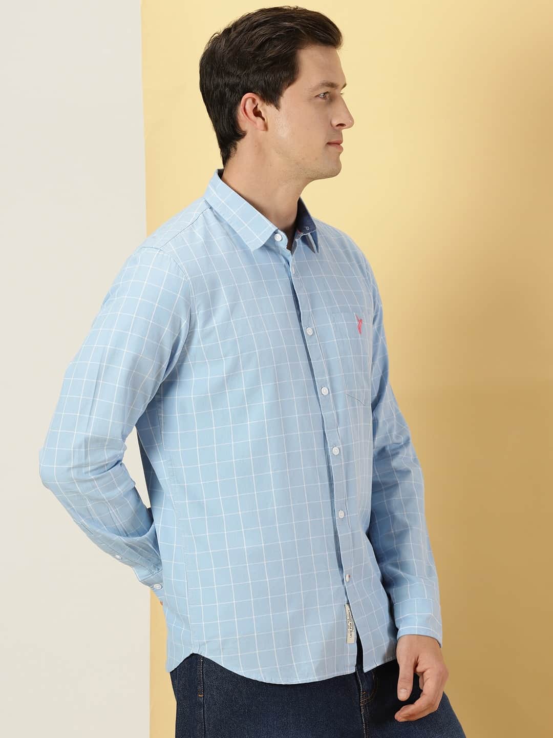 Thomas Scott Men Windowpane Checks Classic Slim Fit Cotton Casual Shirt