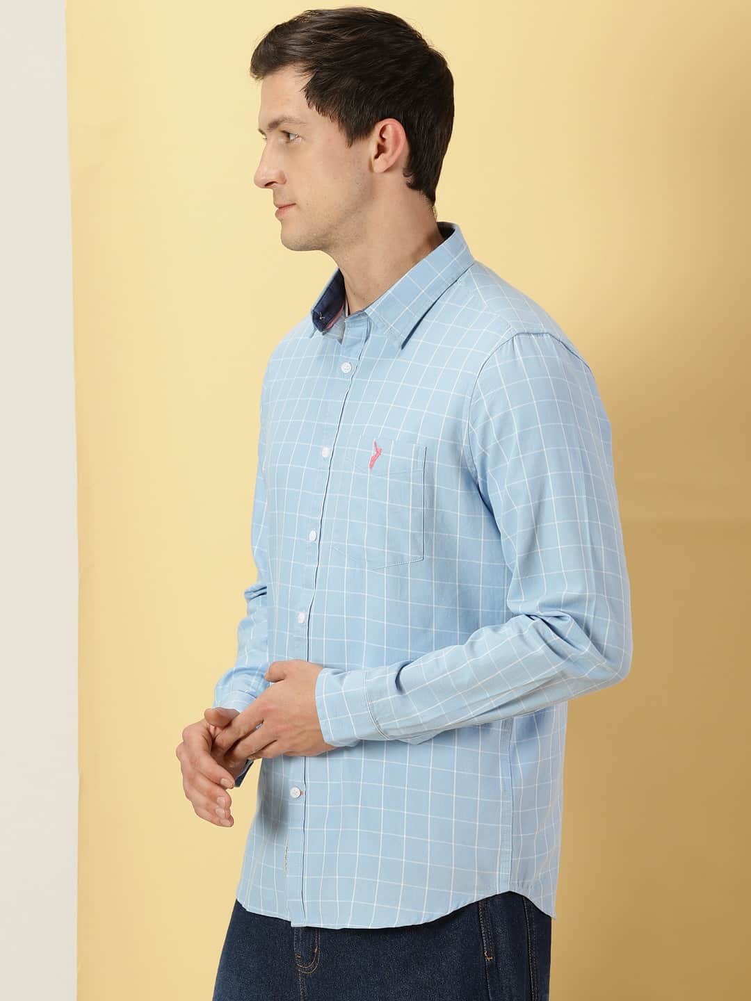 Thomas Scott Men Windowpane Checks Classic Slim Fit Cotton Casual Shirt