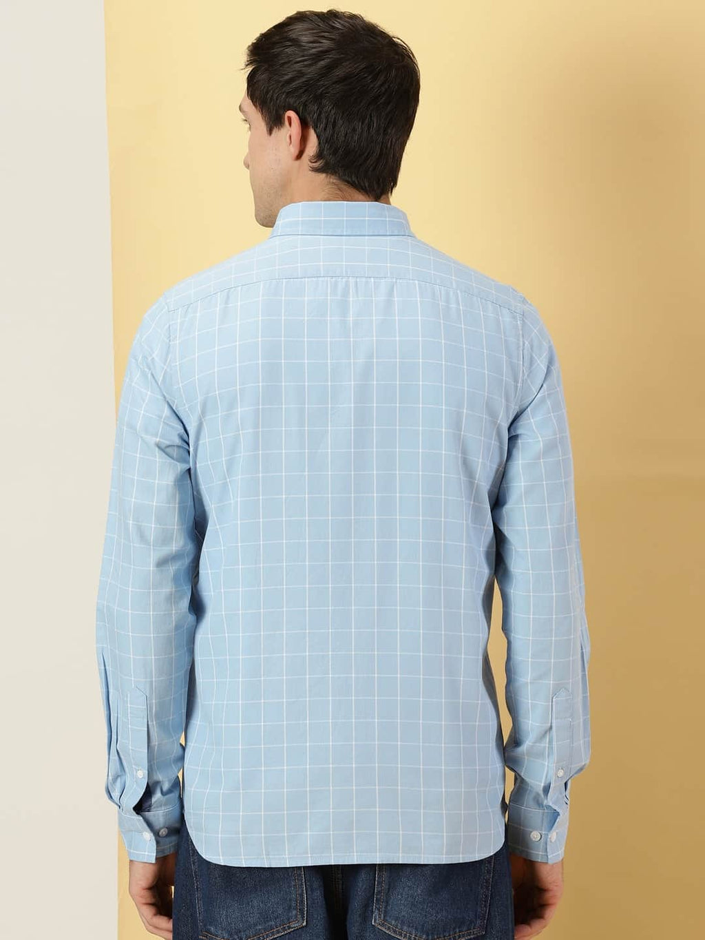 Thomas Scott Men Windowpane Checks Classic Slim Fit Cotton Casual Shirt