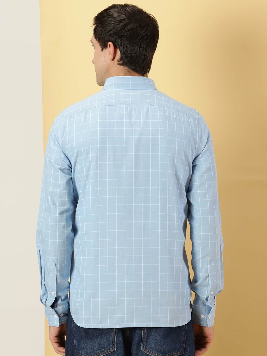 Thomas Scott Men Windowpane Checks Classic Slim Fit Cotton Casual Shirt