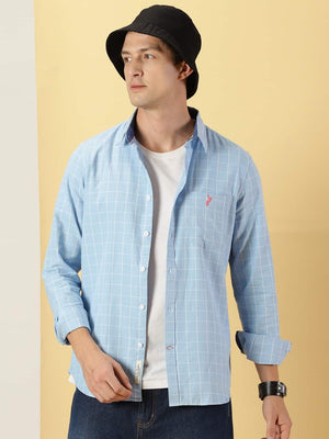 Thomas Scott Men Windowpane Checks Classic Slim Fit Cotton Casual Shirt
