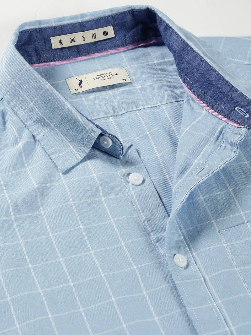 Thomas Scott Men Windowpane Checks Classic Slim Fit Cotton Casual Shirt
