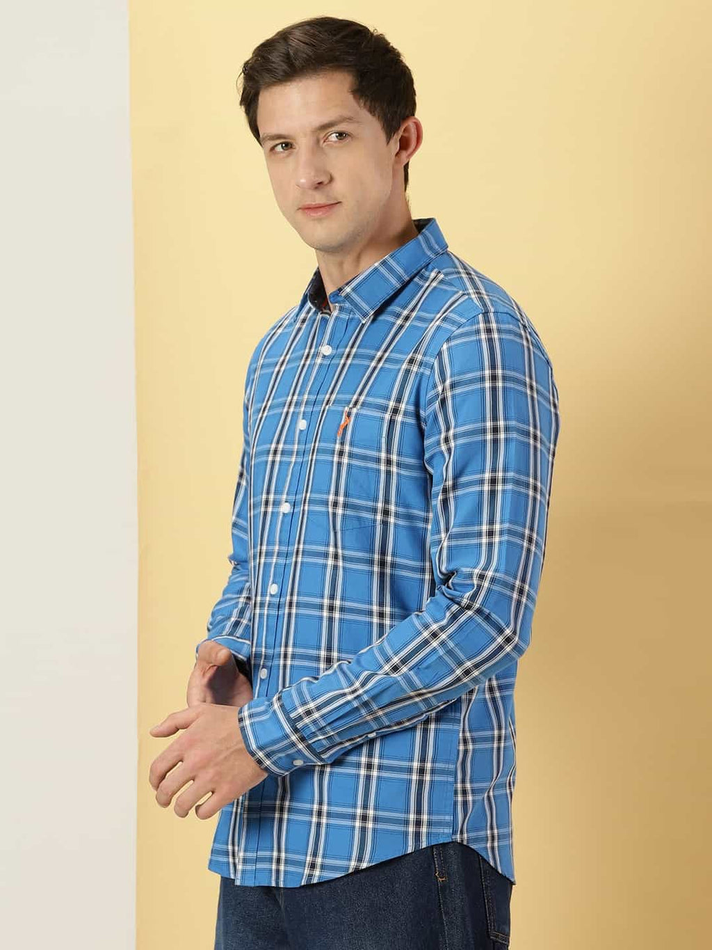 Thomas Scott Men Tartan Checks Classic Slim Fit Cotton Casual Shirt