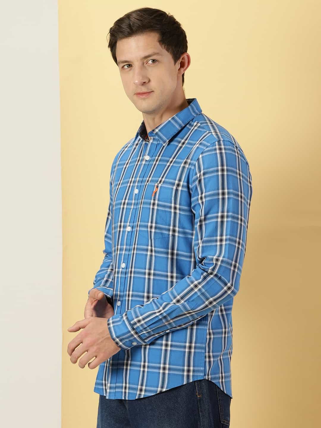 Thomas Scott Men Tartan Checks Classic Slim Fit Cotton Casual Shirt