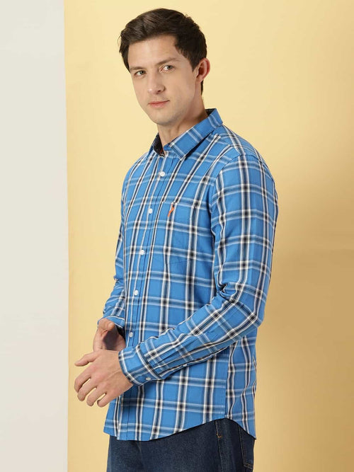 Thomas Scott Men Tartan Checks Classic Slim Fit Cotton Casual Shirt