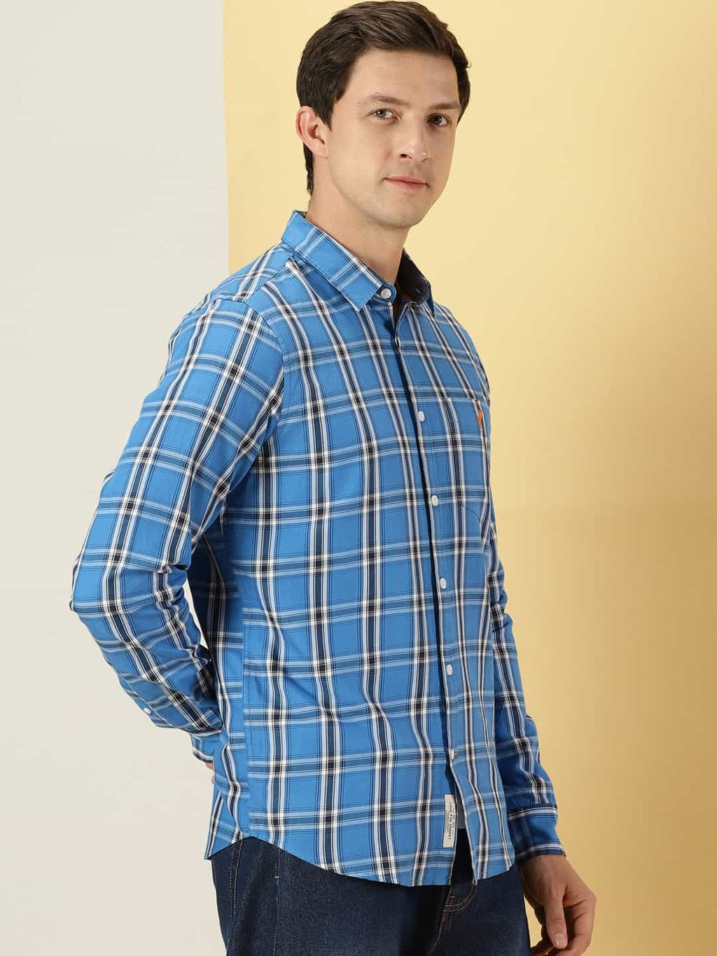Thomas Scott Men Tartan Checks Classic Slim Fit Cotton Casual Shirt