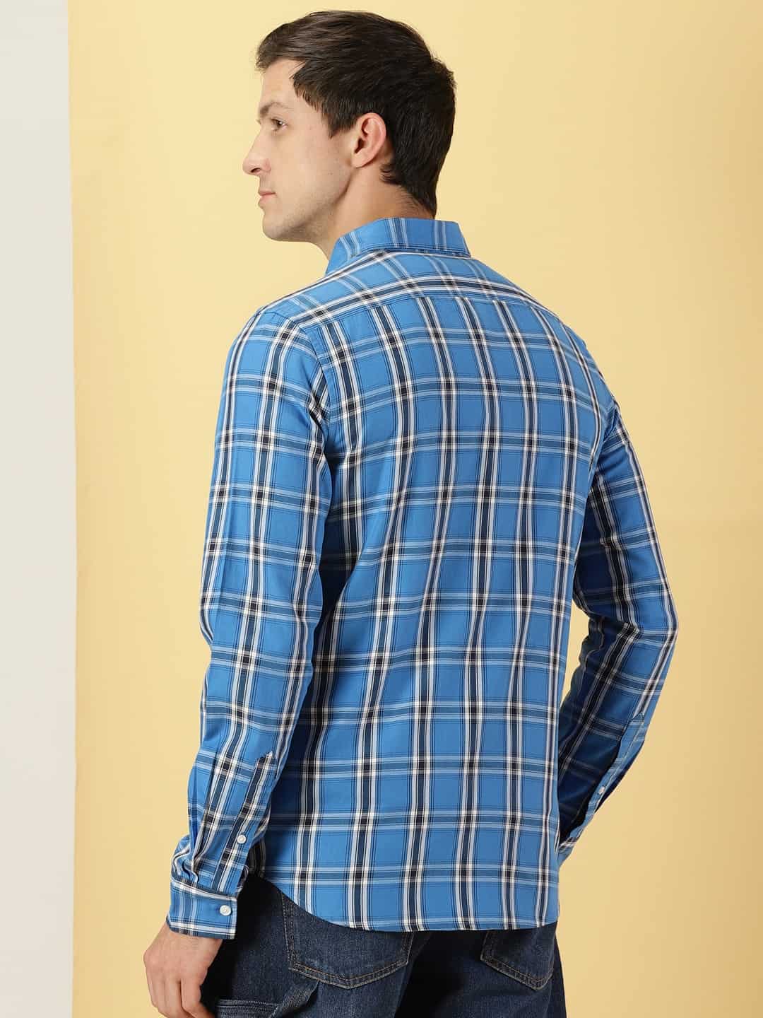 Thomas Scott Men Tartan Checks Classic Slim Fit Cotton Casual Shirt