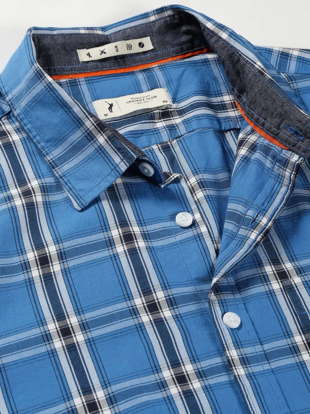 Thomas Scott Men Tartan Checks Classic Slim Fit Cotton Casual Shirt