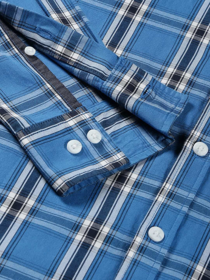 Thomas Scott Men Tartan Checks Classic Slim Fit Cotton Casual Shirt