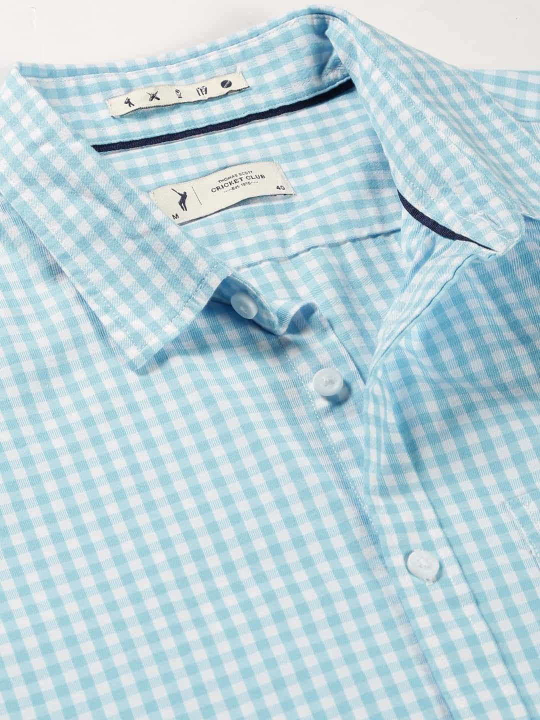 Thomas Scott Men Classic Slim Fit Checked Pure Cotton Casual Shirt