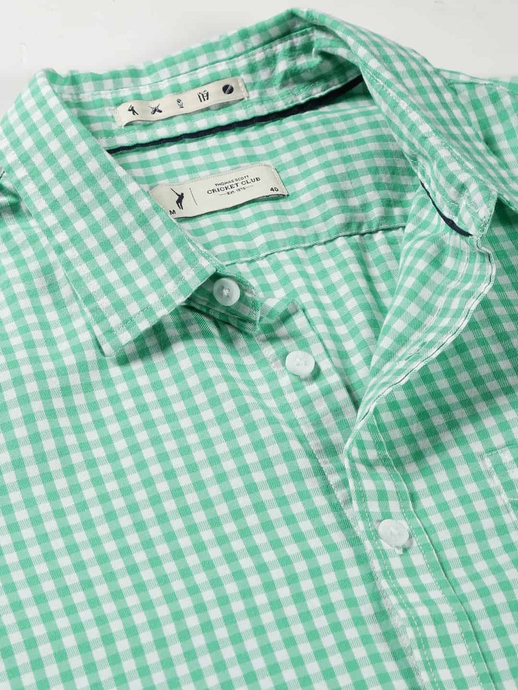 Thomas Scott Men Micro Checks Classic Slim Fit Cotton Casual Shirt