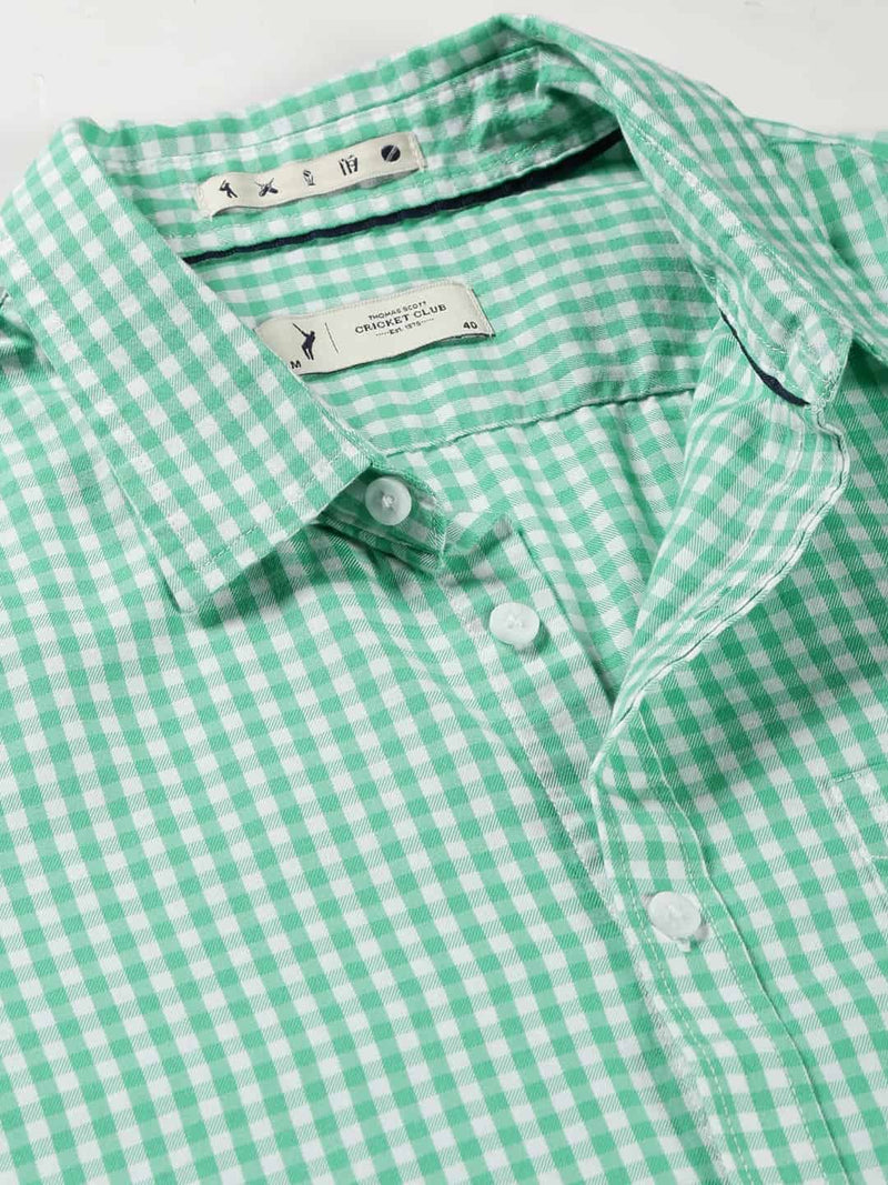 Thomas Scott Men Micro Checks Classic Slim Fit Cotton Casual Shirt