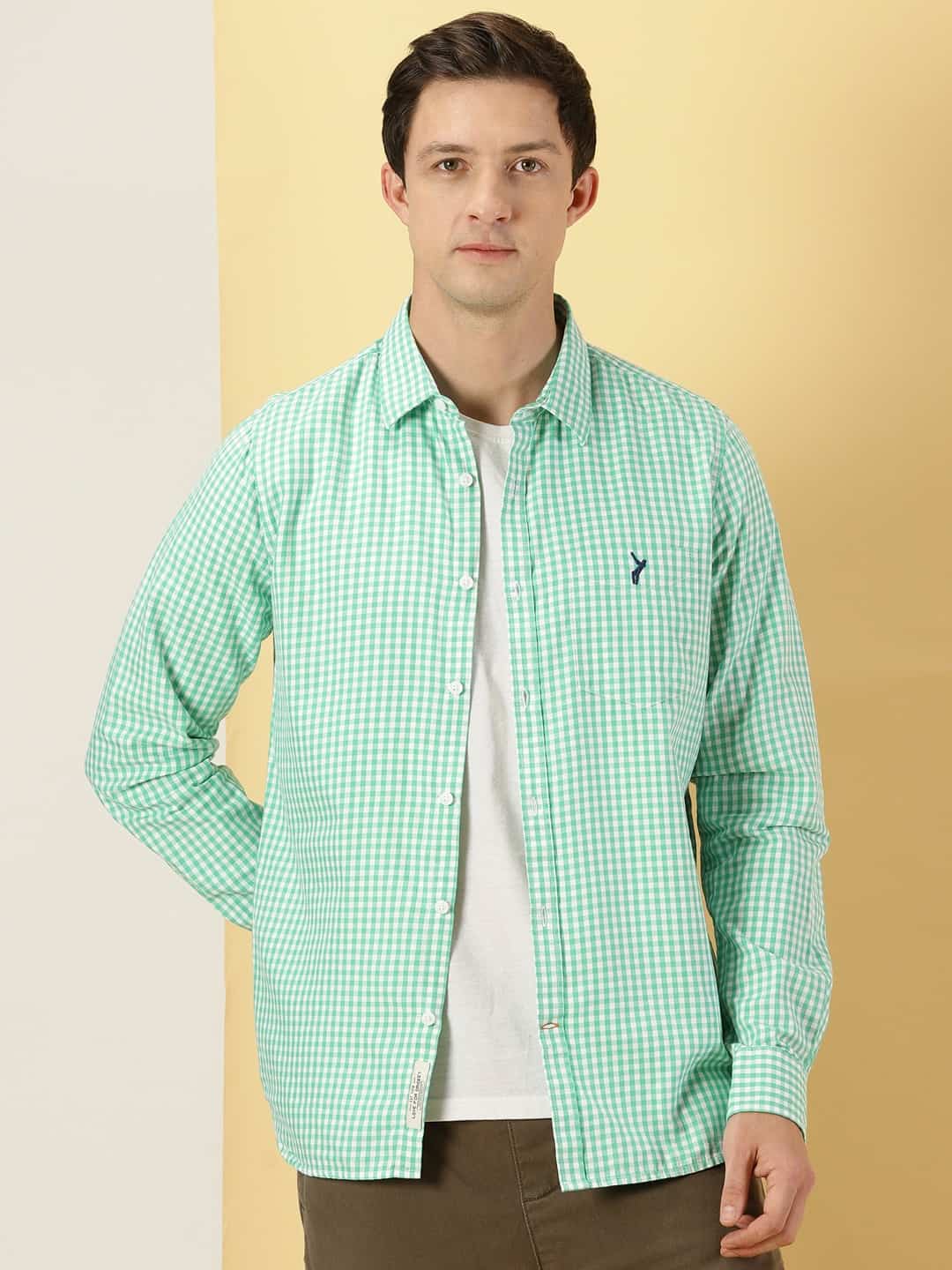 Thomas Scott Men Micro Checks Classic Slim Fit Cotton Casual Shirt