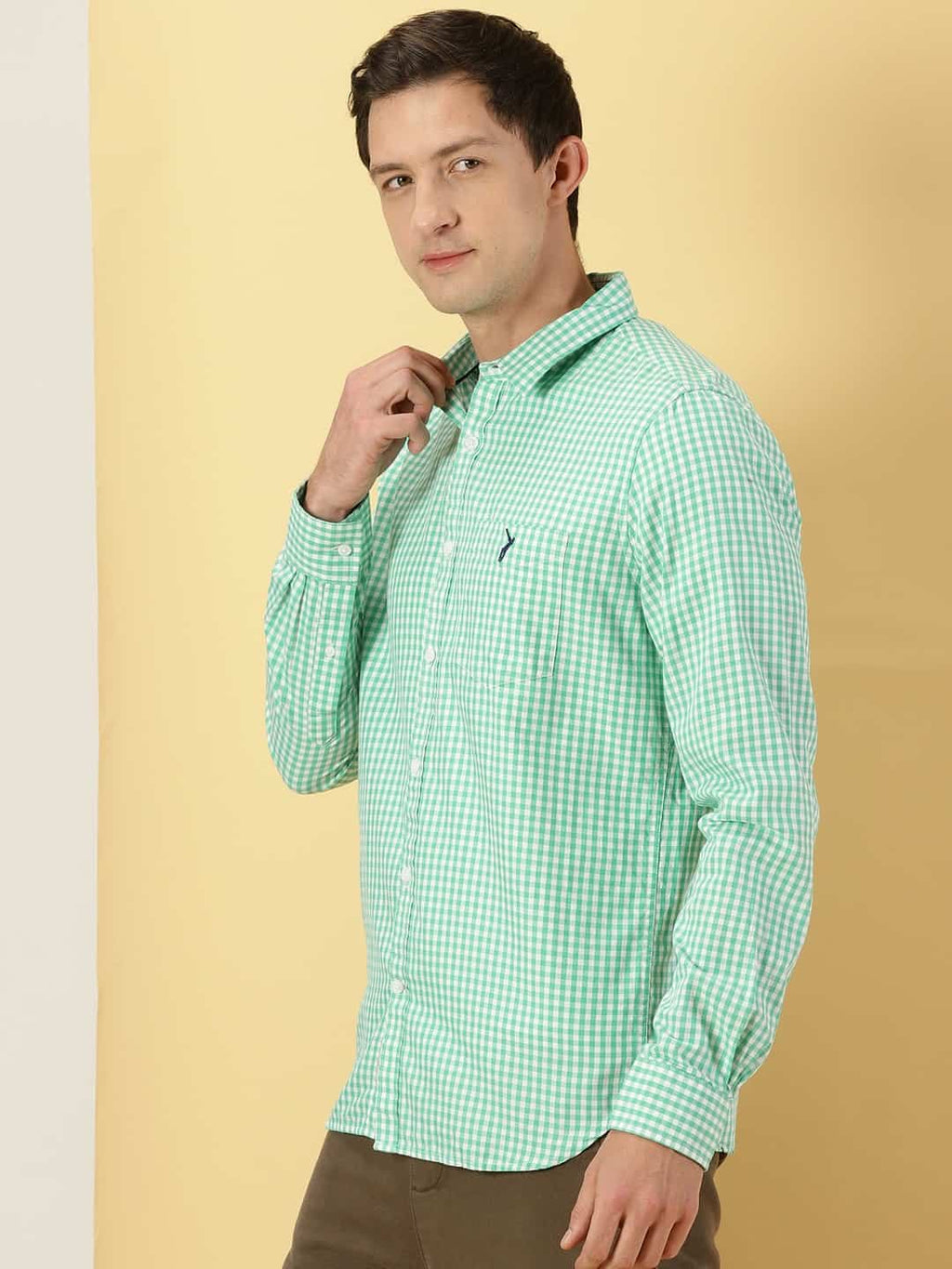 Thomas Scott Men Micro Checks Classic Slim Fit Cotton Casual Shirt