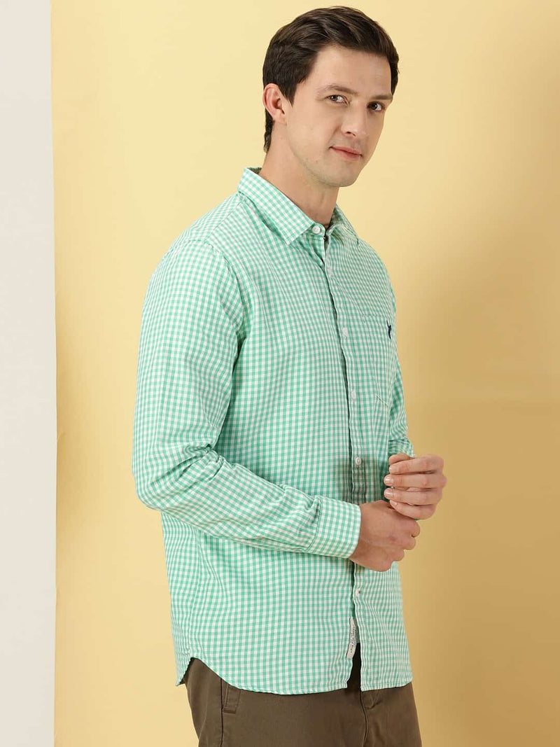 Thomas Scott Men Micro Checks Classic Slim Fit Cotton Casual Shirt
