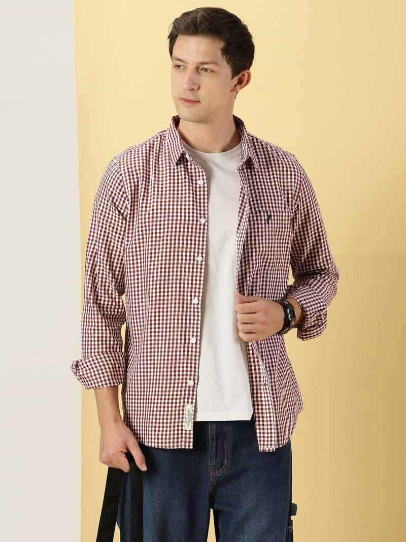 Thomas Scott Men Classic Slim Fit Gingham Checked Pure Cotton Casual Shirt