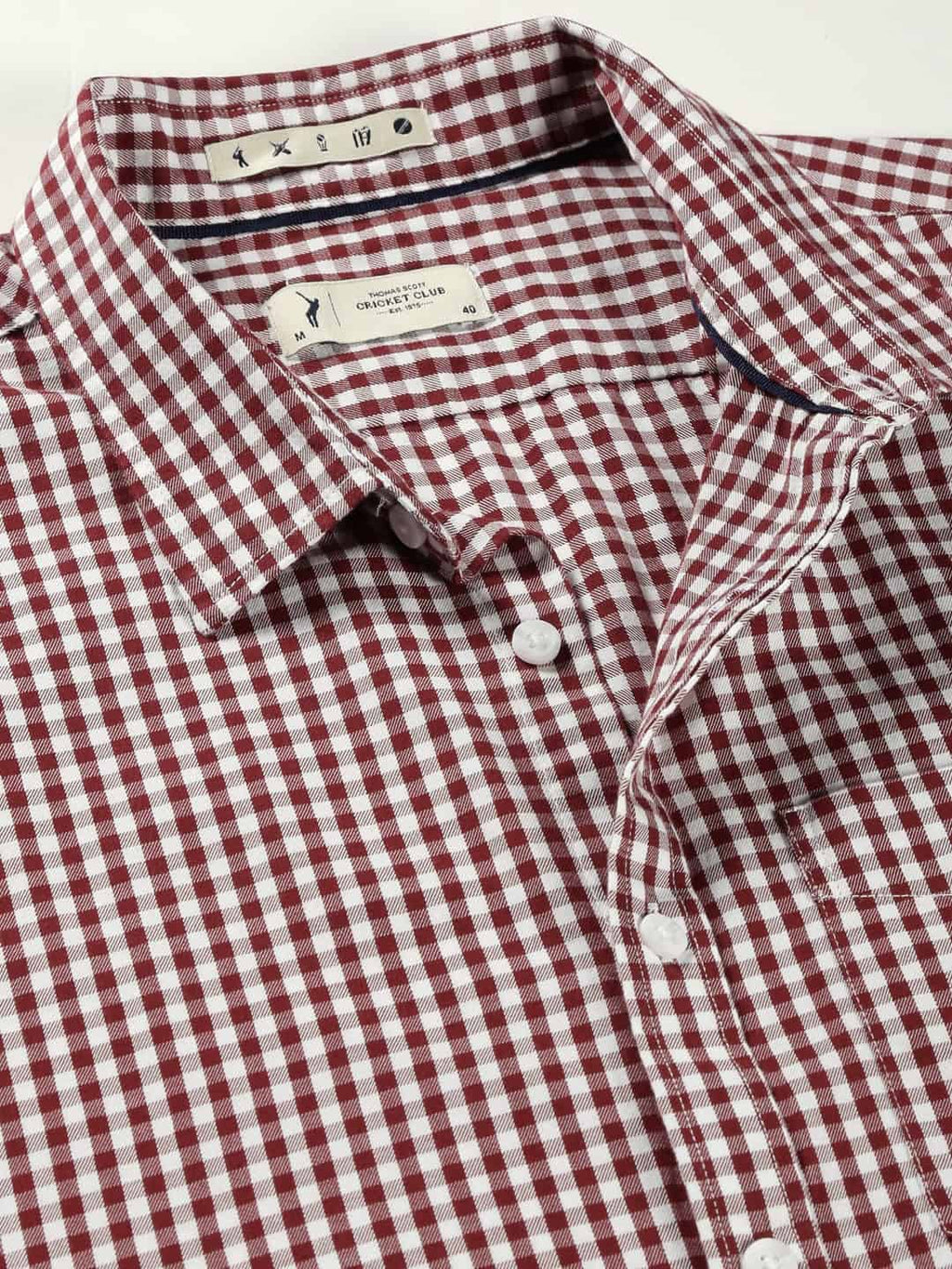 Thomas Scott Men Classic Slim Fit Gingham Checked Pure Cotton Casual Shirt