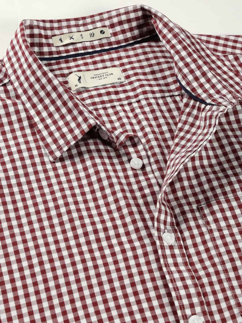 Thomas Scott Men Classic Slim Fit Gingham Checked Pure Cotton Casual Shirt